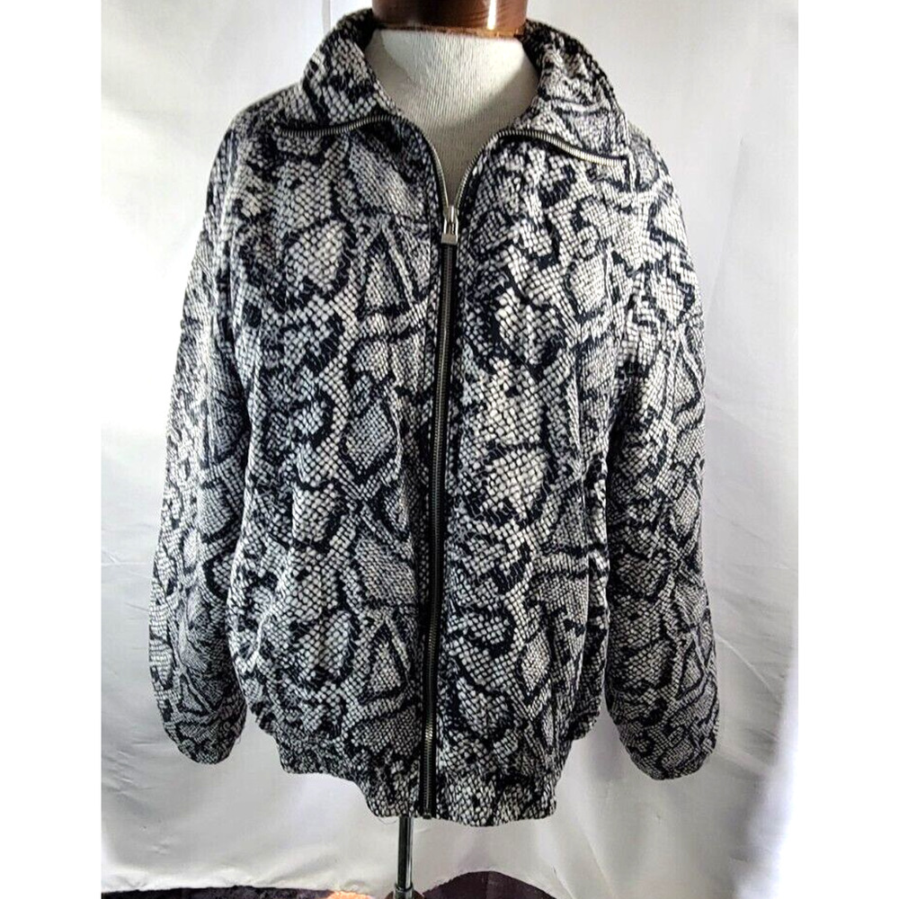Urban Outfitters Womens Small Black White Snake Skin Full Zip Puffy Lined Jacket